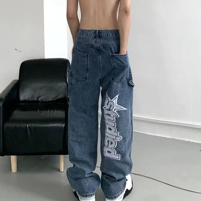 Casual Letter Print Straight  Denim Pants