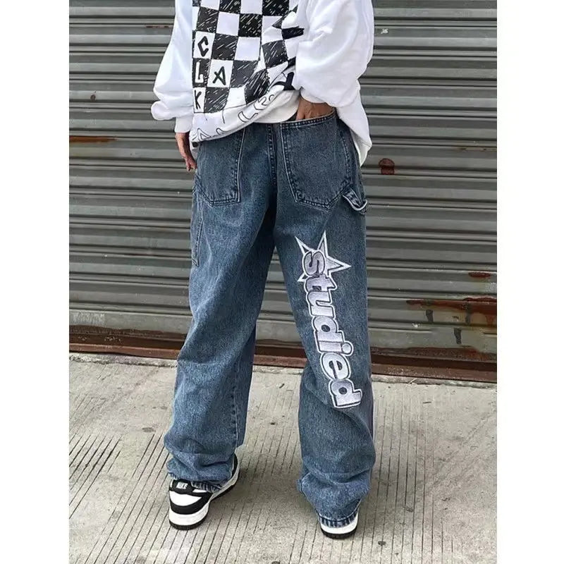 Casual Letter Print Straight  Denim Pants